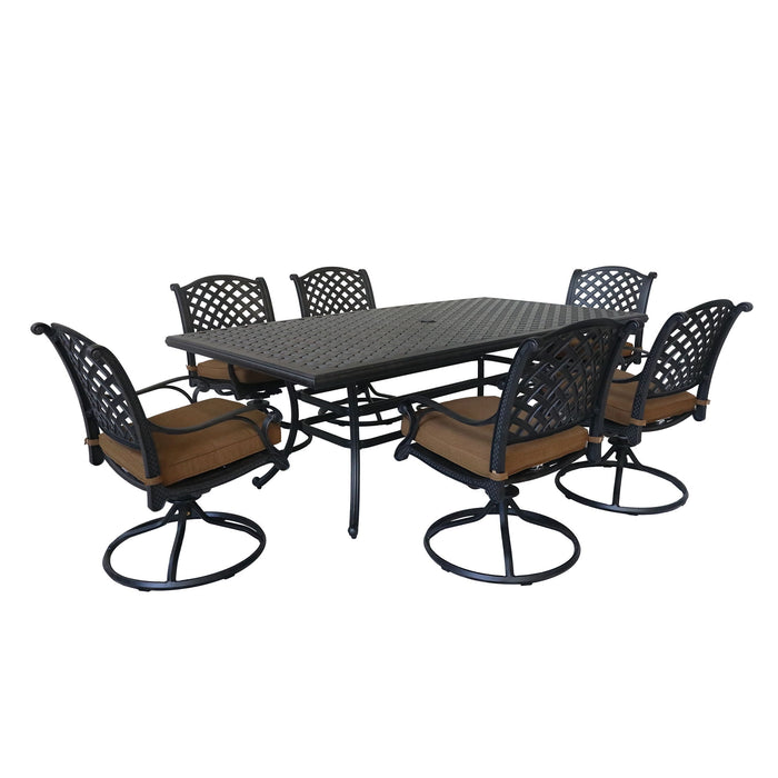 Rectangular 6 Person 85.83" Long Dining Set With Cushions, Brown