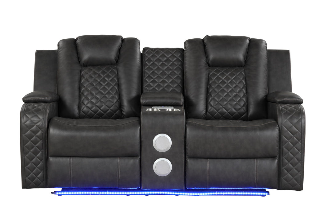 Benz Led & Power Reclining Loveseat Made With Faux Leather In Black