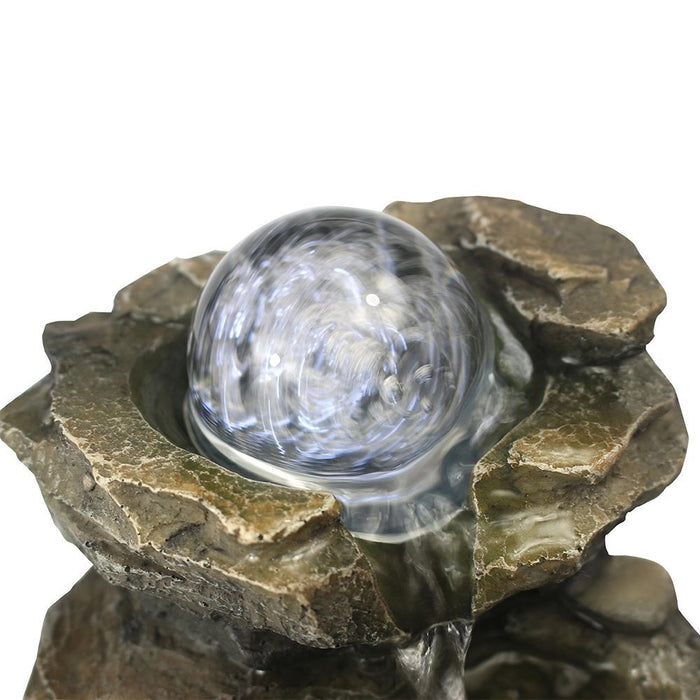 Rock Cascading Tabletop Water Fountain With Led Lights & Crystal Ball For Home Office Bedroom Relaxation