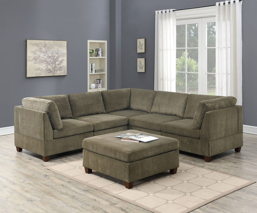 Living Room Furniture Tan Chenille Modular Sectional 6 Piece Set Corner Sectional Modern Couch 3 Corner Wedge 2 Armless Chairs And 1 Ottoman Plywood