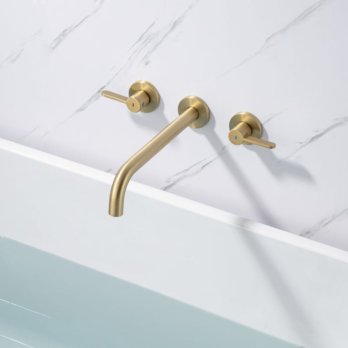 Double Handle Wall Mounted Roman Tub Faucet - Brushed Gold