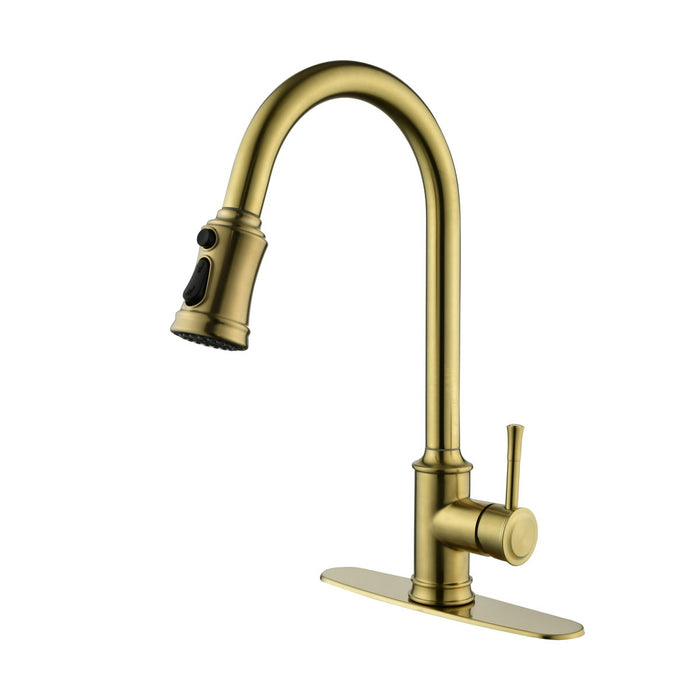 Single Handle High Arc Pull Out Kitchen Faucet, Single Level Stainless Steel Kitchen Sink Faucets With Pull Down Sprayer - Gold