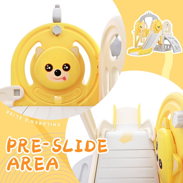 Toddler Slide And Swing Set 5 In 1, Kids Playground Climber Slide Playset With Basketball Hoop Freestanding Combination For Babies Indoor & Outdoor - Yellow