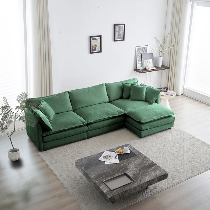 Free Combination Comfy Upholstery Modular Oversized L Shaped Sectional Sofa With Reversible Ottoman, Green Chenille