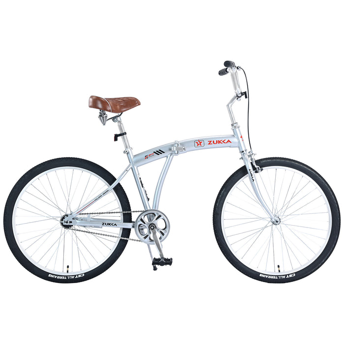 Single Speed Folding Bicycles, Multiple Colors 26" Beach Cruiser Bike - Silver