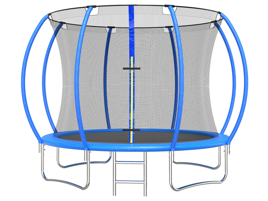 12Ft Round Trampoline With Safety Enclosure Net And Ladder, Spring Cover Padding