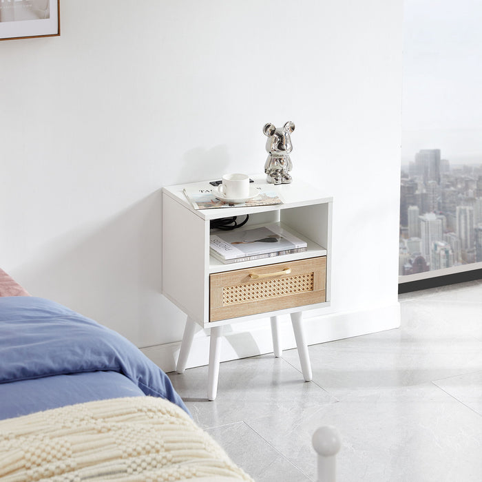 Modern Nightstand With Power Outlet And Usb Ports - White