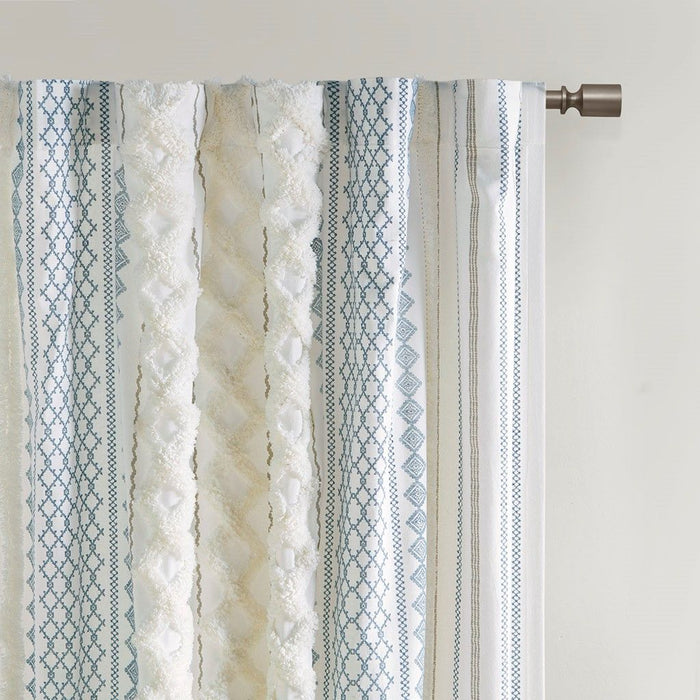 Imani Cotton Printed Curtain Panel With Chenille Stripe And Lining