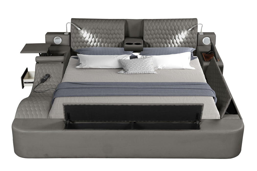 Zoya Smart Multifunctional King Size Bed Made With Wood In Gray