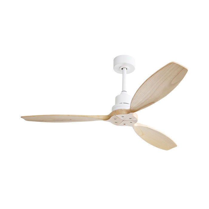 Wooden Ceiling Fan White 3 Solid Wood Blades Remote Control Reversible Dc Motor Without Light - Matte White