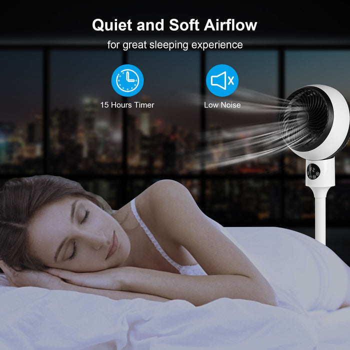 Circulating Stand Fan For Home Bedroom With Remote, Standing Fans Ocillation 70 °, Pedestal Fan 3 Speeds, 3 Modes, 15Hour Timing, Led Display, For Indoor, Bedroom And Home Office, 7 Inch, White