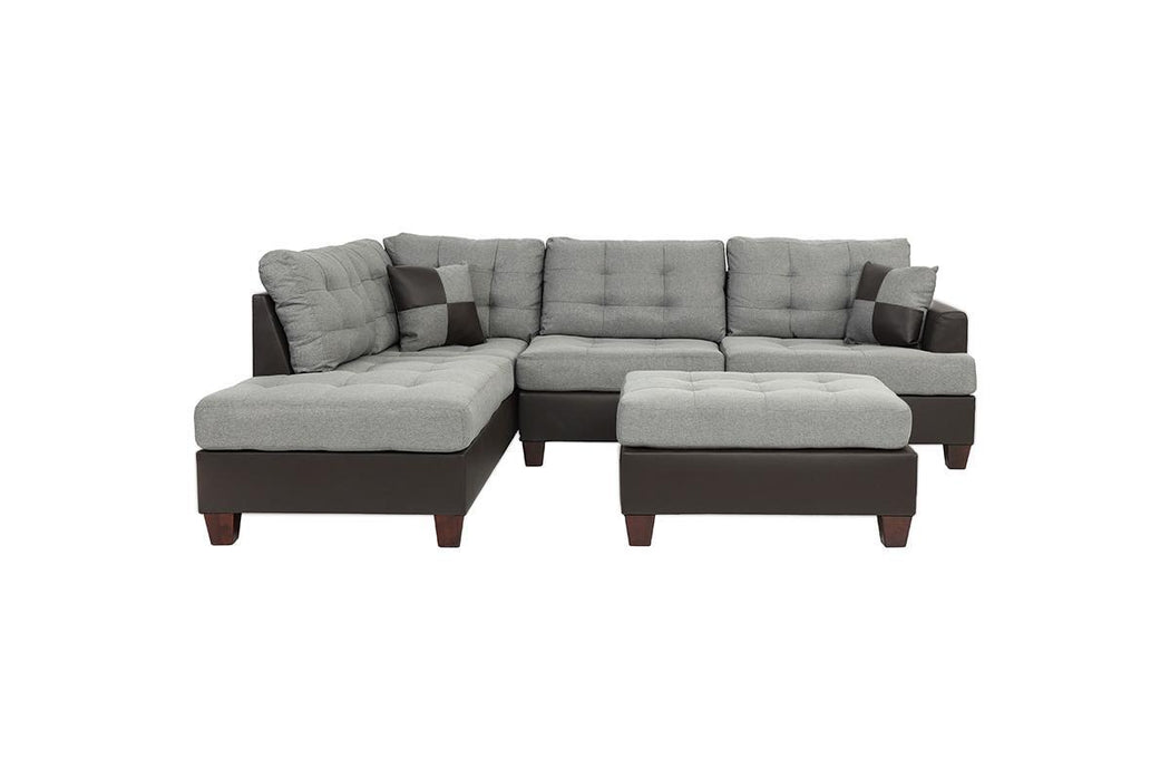 Contemporary Sectional Sofa Gray Polyfiber Linen Like Fabric Cushion Tufted Reversible 3 Pieces Sectional Sofa L/R Chaise Ottoman Living Room Furniture Pillows