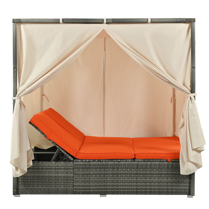 U_Style Adjustable Sun Bed With Curtain, High Comfort, With 3 Colors - Orange
