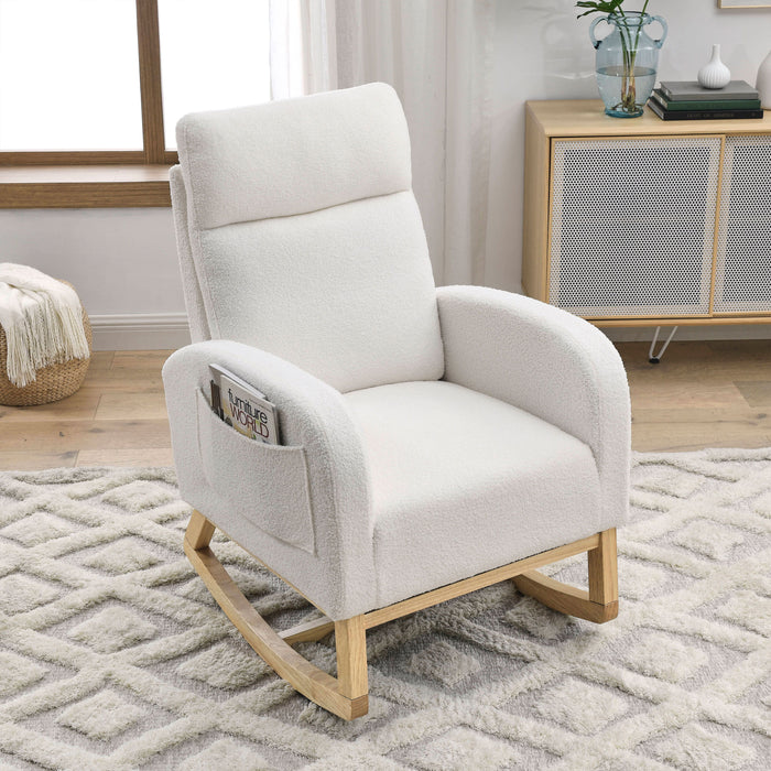 Welike 27.6" W Modern Accent High Backrest Living Room Lounge Arm Rocking Chair, Two Side Pocket