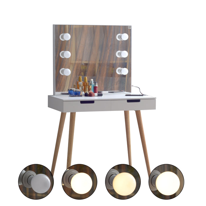Wooden Vanity Table Makeup Dressing Desk With Led Light, White