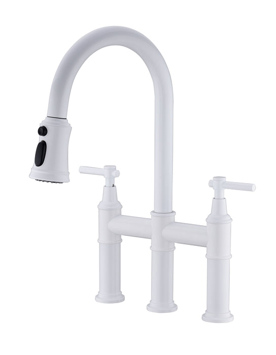 Bridge Kitchen Faucet With Pull-Down Sprayhead In Spot - White