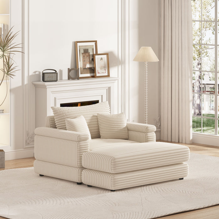 Corduroy Single Sofa With A Back Pillow, 2 Toss Pillows And A Ottoman, Comfy Sofa - Deep Seat Couch For Living Room