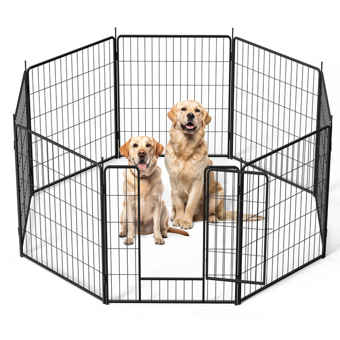 Dog Playpen Indoor Outdoor, 32" Height 8 Panels Fence With Anti - Rust Coating, Metal Heavy Portable Foldable Dog Pen For Large, Medium Small Dogs Rv Yard Camping