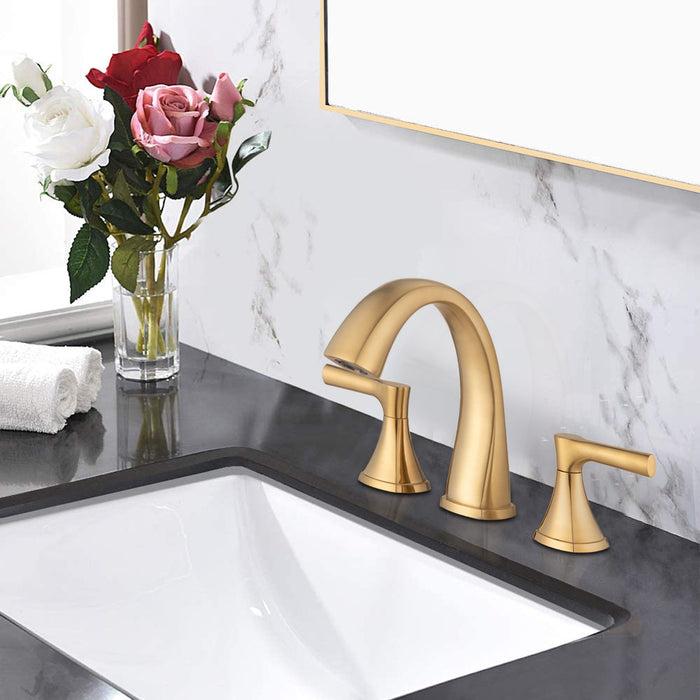 Widespread Bathroom Sink Faucets Two Handle 3 Hole Vanity Bath Faucet With Drain Assembly (Brushed Golden)