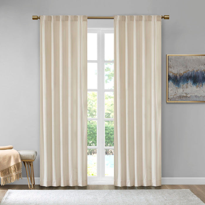 Room Darkening Poly Velvet Rod Pocket / Back Tab Curtain Panel Pair - Ivory