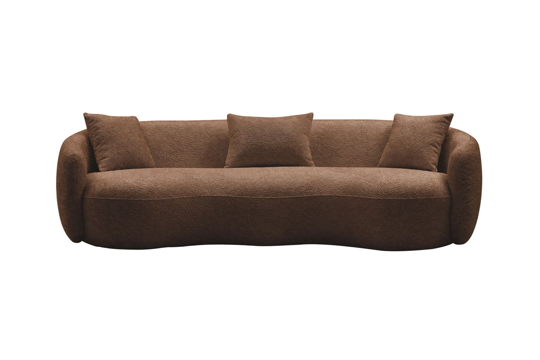 Mid Century Modern Curved Living Room Sofa, Boucle Fabric Couch For Bedroom, Office, Apartment, Brown