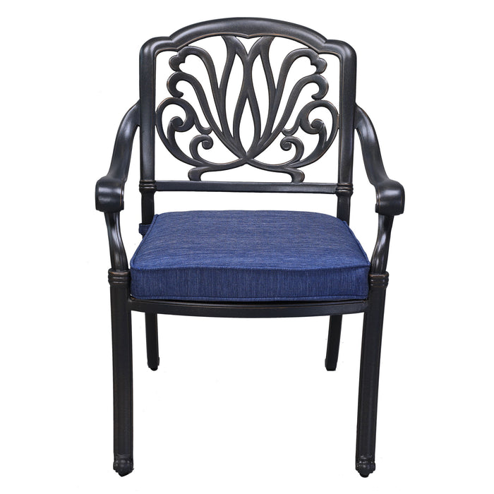 Patio Outdoor Aluminum Dining Armchair With Cushion (Set of 2), Navy Blue