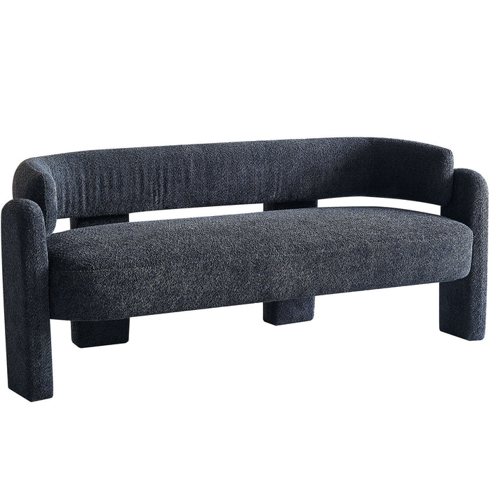 Wide Boucle Upholstery Modern Sofa For Living Room Dark Grey