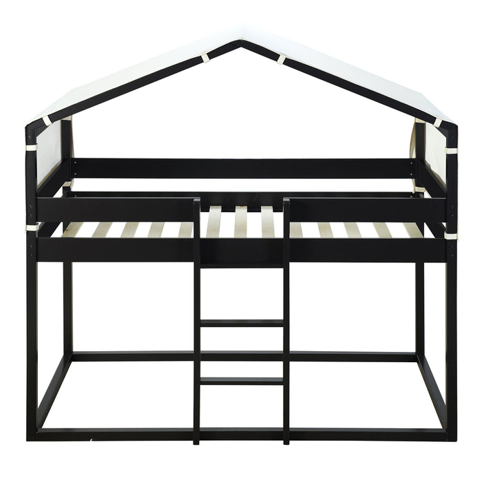 Twin Over Twin Bunk Bed Wood Bed With Tent, Espresso