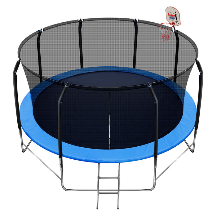 14 Ft Recreational Trampolines For Kids, With Ladder Basketball Hoop Safety Enclosure Net Waterproof Jump Mat, Exercise Fitness Trampoline, 14X14X8.2 Ft