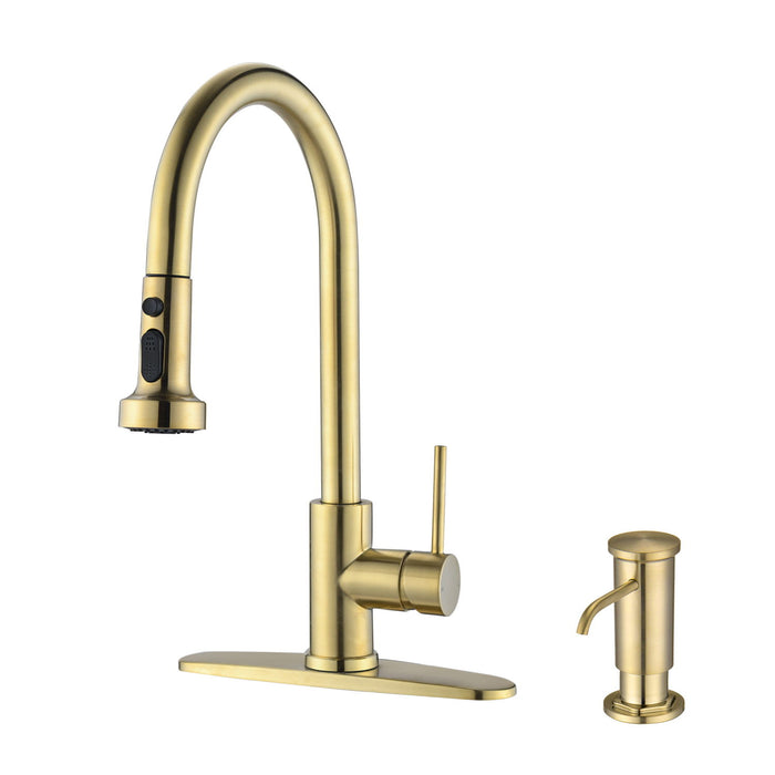 Stainless Steel Pull Down Kitchen Faucet With Soap Dispenser Brushed Gold