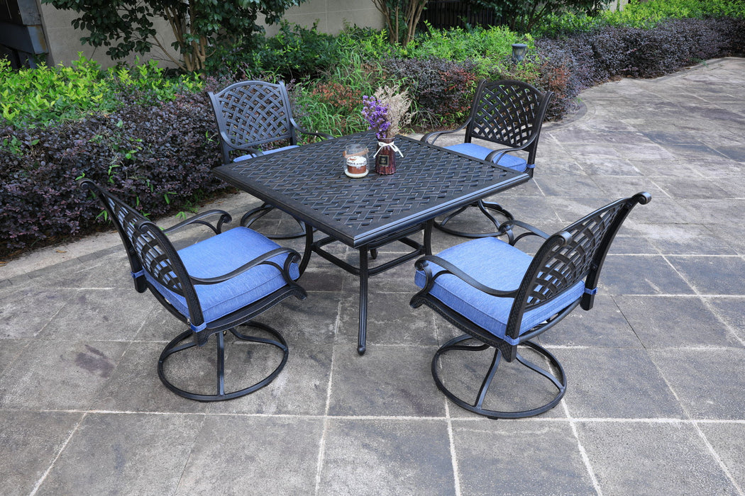 Square 4 Person 43.19" Long Aluminum Dining Set With Navy Blue Cushions