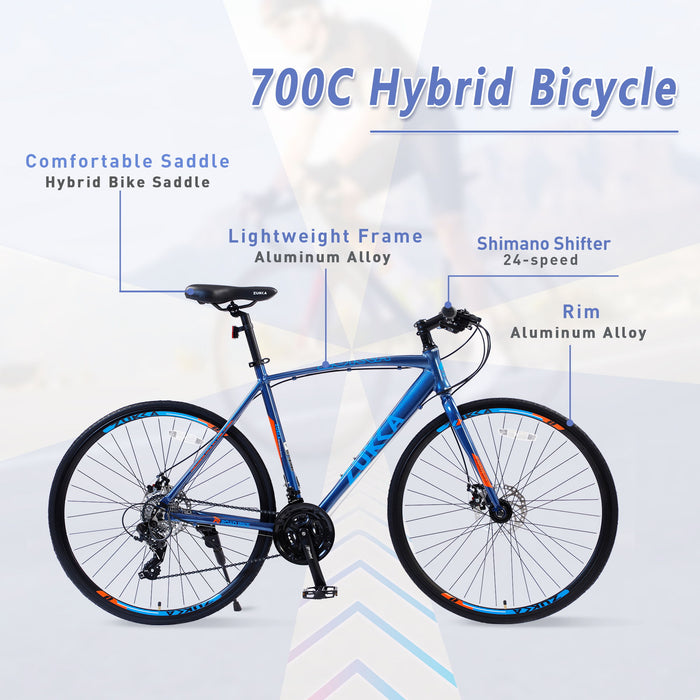27 Speed Hybrid Bike Disc Brake 700C Road Bike For Men Women'S City Bicycle
