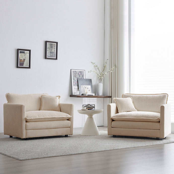 Accent Chair (Set of 2) High - End Chenille Upholstered Armchairs, Living Room Side Chairs With Toss Pillow, Beige Chenille