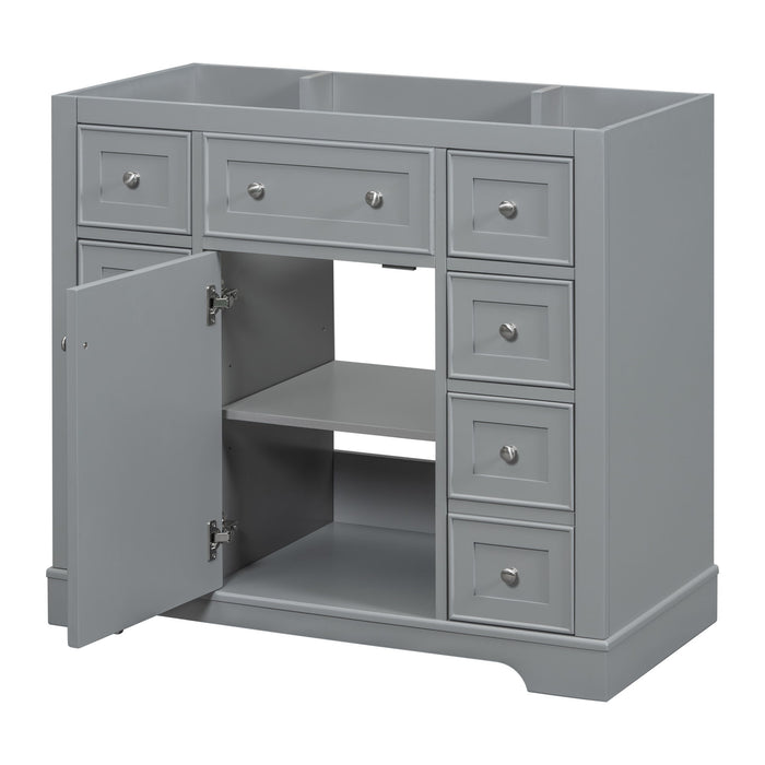 Bathroom Vanity Without Sink, Cabinet Base Only, One Cabinet And Six Drawers, Grey