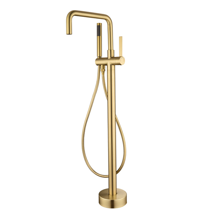 Freestanding Tub Filler Bathtub Faucet Floor Mount Single Handle Brass Tub Faucets With Handheld Shower Swivel Spout - Gold