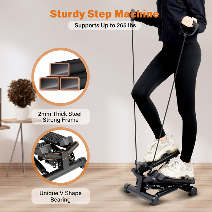 Yssoa Mini Stepper With Resistance Band, Stair Stepping Fitness Exercise Home Workout Equipment For Full Body Workout - Black