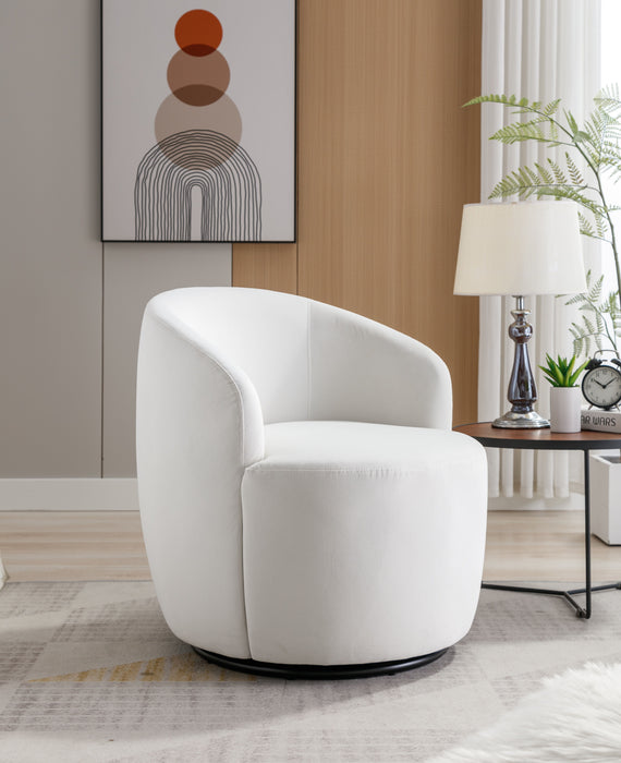 Chenille Fabric Swivel Accent Armchair Barrel Chair With Black Powder Coating Metal Ring, Ivory