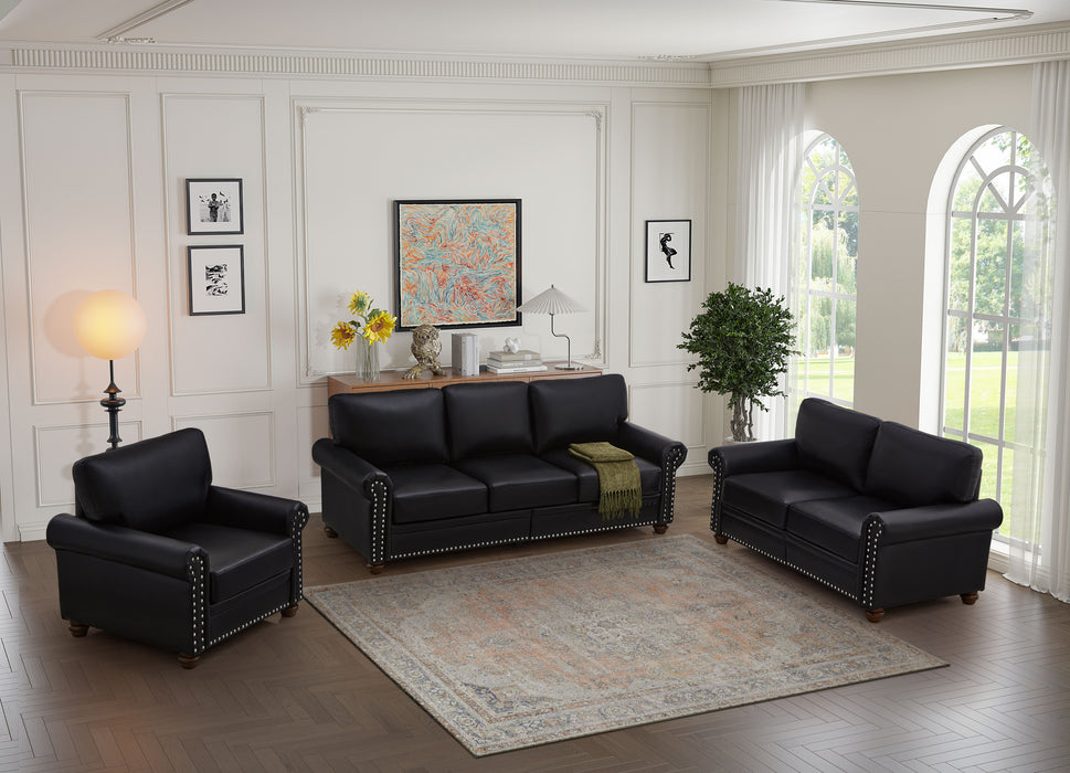 Living Room Sofa With Storage Sofa 1+2+3 Sectional Black Faux Leather