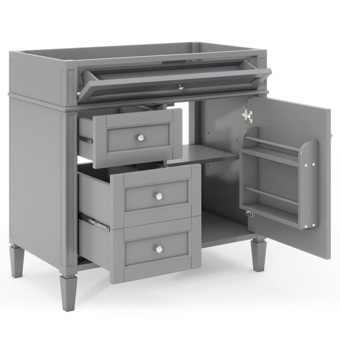 Bathroom Vanity Without Top Sink, Modern Bathroom Storage Cabinet With 2 Drawers And A Tip-Out Drawer, Solid Wood Frame (Not Include Basin Sink) - Grey