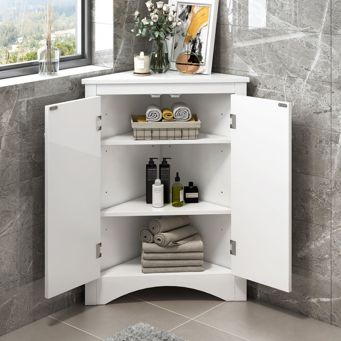 White Triangle Bathroom Storage Cabinet With Adjustable Shelves, Freestanding Floor Cabinet For Home Kitchen