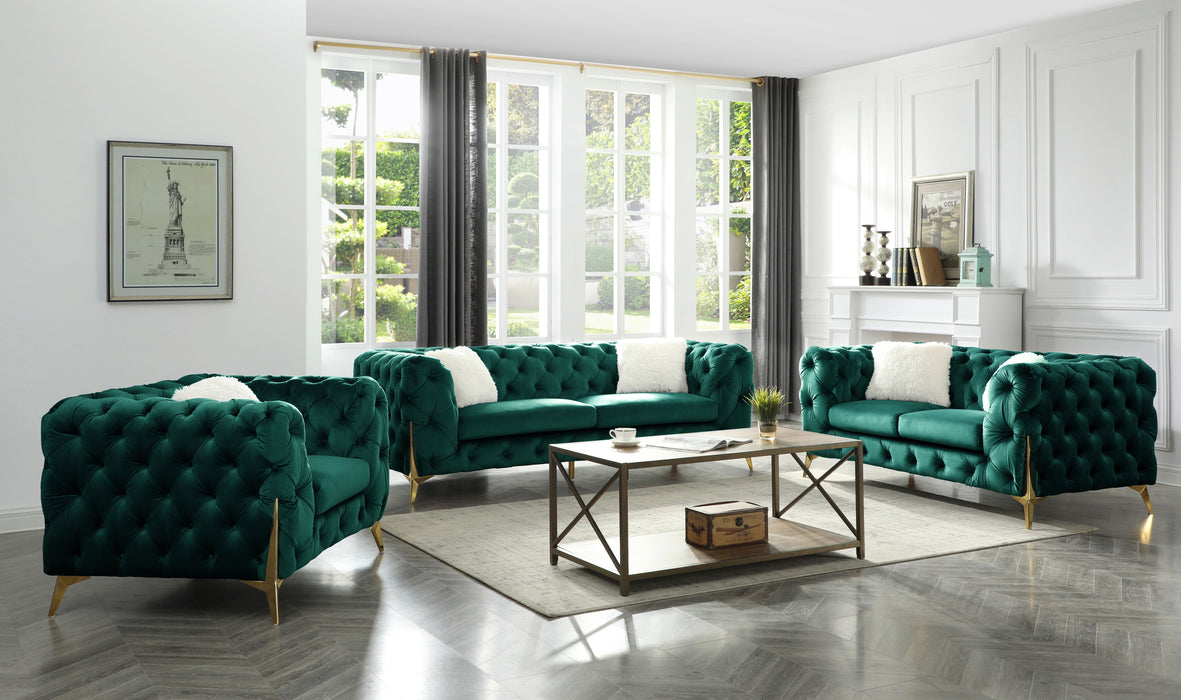 Moderno Tufted Sofa Finished In Velvet Fabric In Green