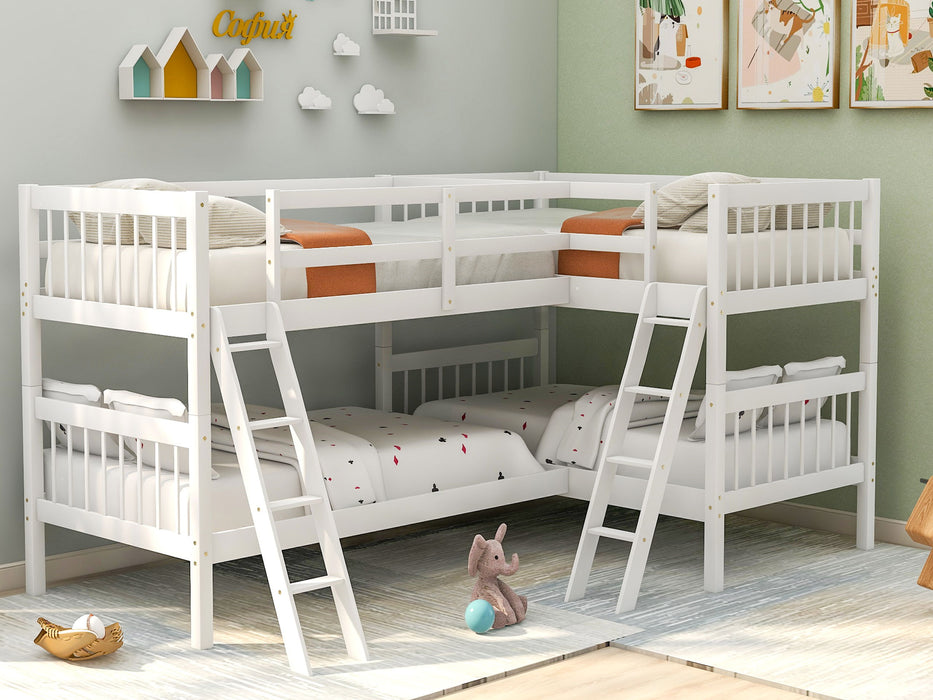 L Shaped Bunk Bed With Ladder, Twin Size - White