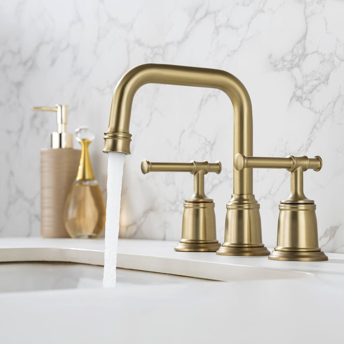 Widespread Bathroom Faucet With Drain Assembly In Brushed Gold