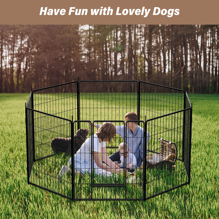 Dog Playpen Indoor Outdoor, 24" Height 8 Panels Fence With Anti - Rust Coating, Metal Heavy Portable Foldable Dog Pen For Large, Medium Small Dogs Rv Yard Camping