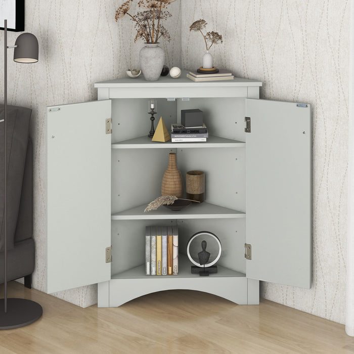 Gray Triangle Bathroom Storage Cabinet With Adjustable Shelves, Freestanding Floor Cabinet For Home Kitchen