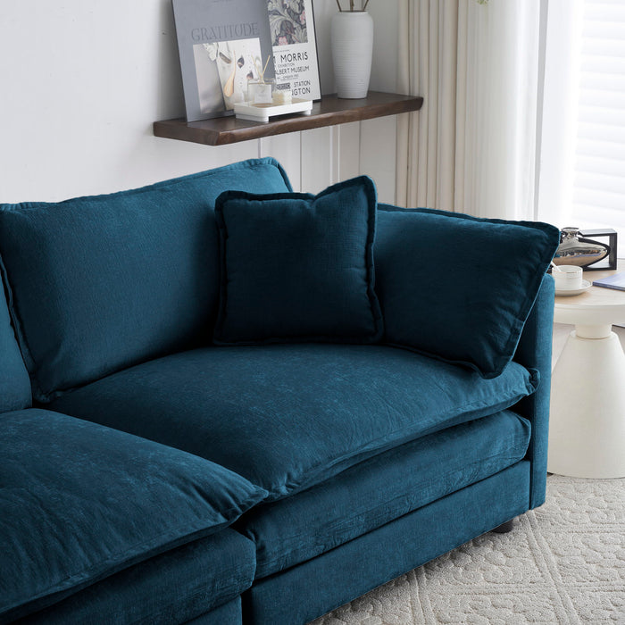 Comfy Deep Single Seat Sofa Upholstered Reading Armchair Living Room Chair Blue Chenille Fabric, 1 Toss Pillow