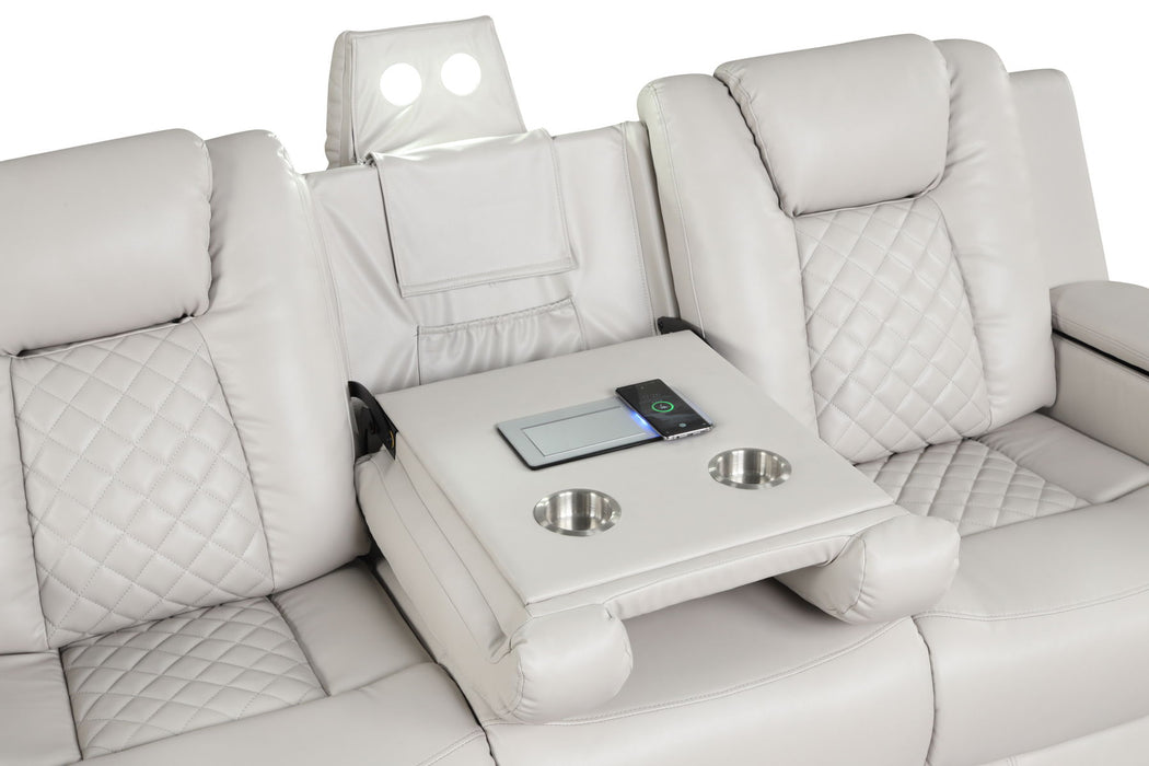 Benz Led & Power Recliner 3 Pieces Made With Faux Leather In Ice