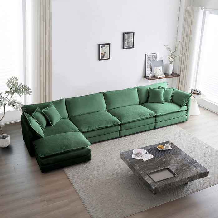 Modular Sectional Sofa For Living Room, U Shaped Couch 5 Seater Convertible Sectional Couch With 1 Ottoman, Green Chenille