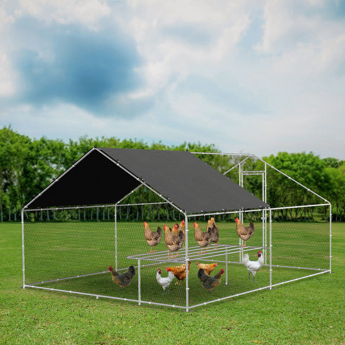 Large Metal Chicken Coop, Walk-Inch Chicken Coop, Galvanized Wire Poultry Chicken Coop, Rabbit Duck Coop With Waterproof And Uv Protection Cover For Outdoor, Backyard And Farm