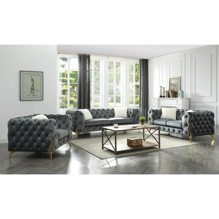 Moderno 3 Pieces Tufted Living Room Set Finished With Velvet In Gray